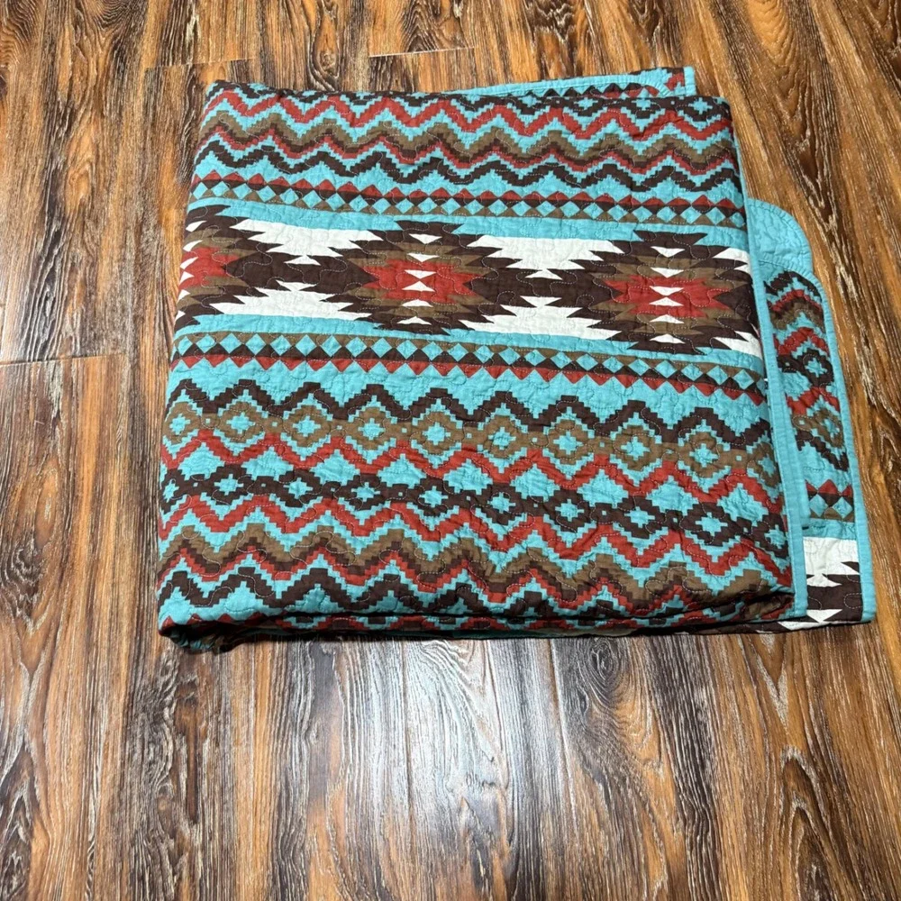 Rustic King Size Southwestern Quilt Stitched Western Bedspread Bedding Tribal